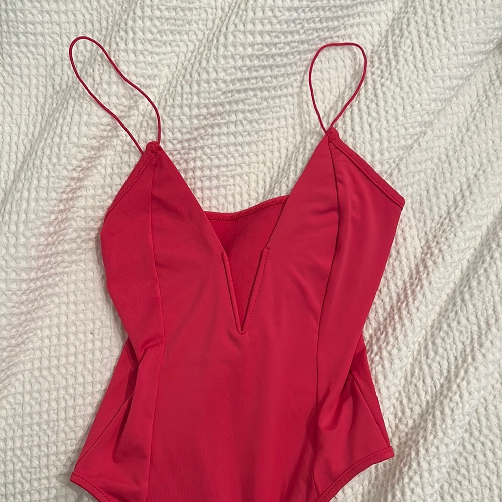 SHEIN Red Satin Chemise with V-Neckline